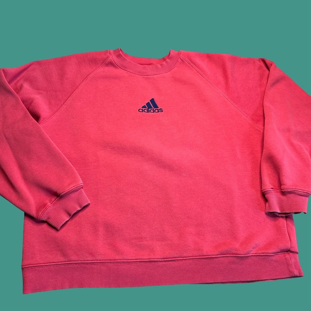 Vintage Adidas Sweatshirt Large Boxy Red Center Logo Raglan Crewneck 90s